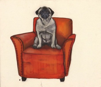  lucie sur fauteuil orange,80x70 cm,ink-acrylic 