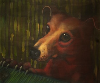  rosaroter Rattenhund,120x100 cm,ink-acrylic 